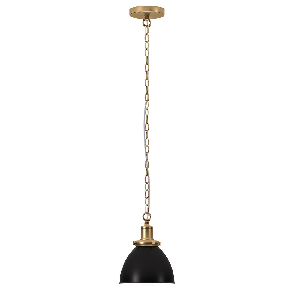 8" Wide Pendant with Metal Shade in Blackened Bronze/Brass/Blackened Bronze. Picture 1