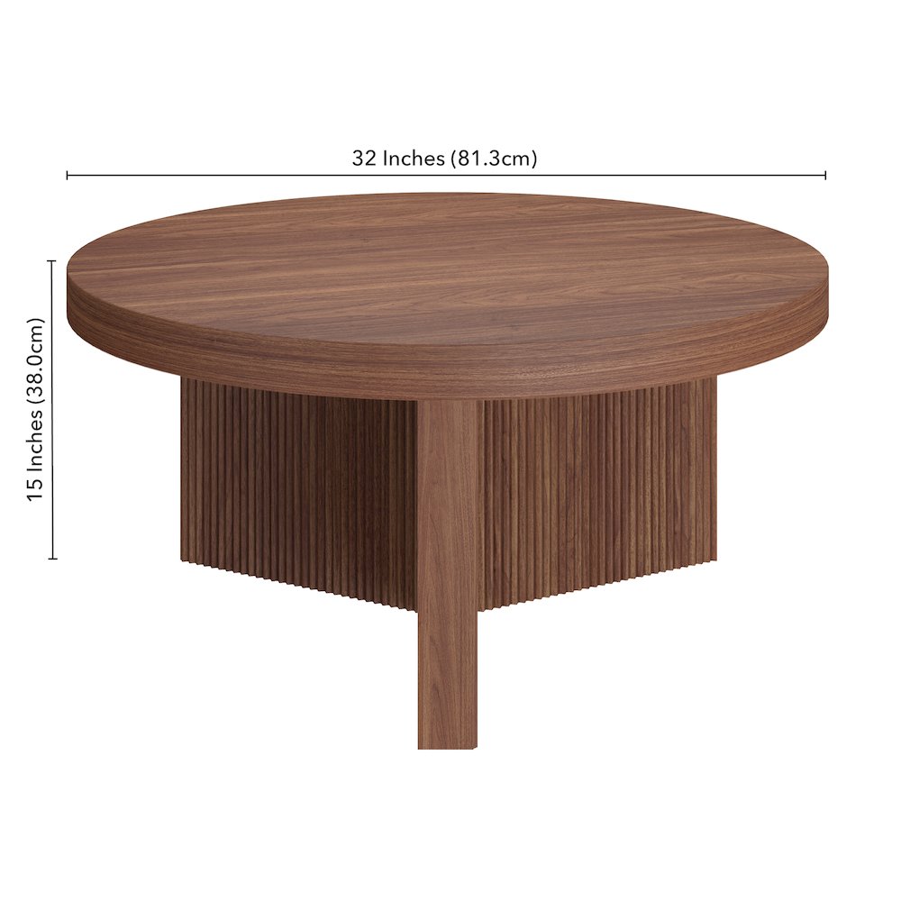 Holm 32" Wide Round Coffee Table in Satin Walnut. Picture 5