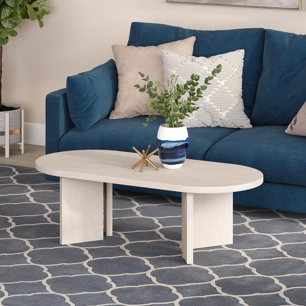 Alma 48" Wide Oval Coffee Table in Alder White. Picture 4