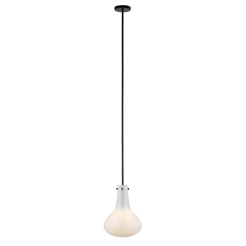 Yuri 11.75" Wide Pendant with Glass Shade in Blackened Bronze/White Milk. Picture 3