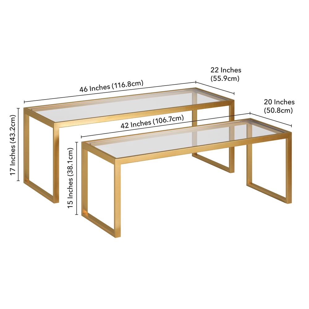 Rocco Rectangular Nested Coffee Table in Brass. Picture 5