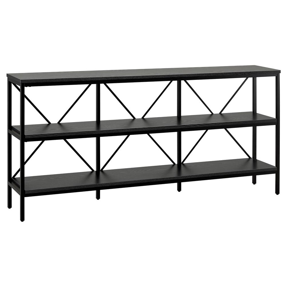 Kira 64" Wide Rectangular Console Table in Blackened Bronze/Black Grain. Picture 1