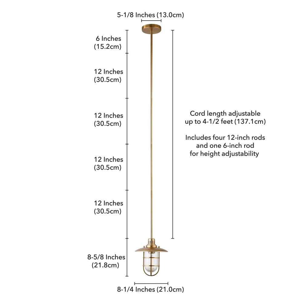Bay 8.25" Wide Lantern Pendant with Glass/Metal Shade in Brass/Clear. Picture 5