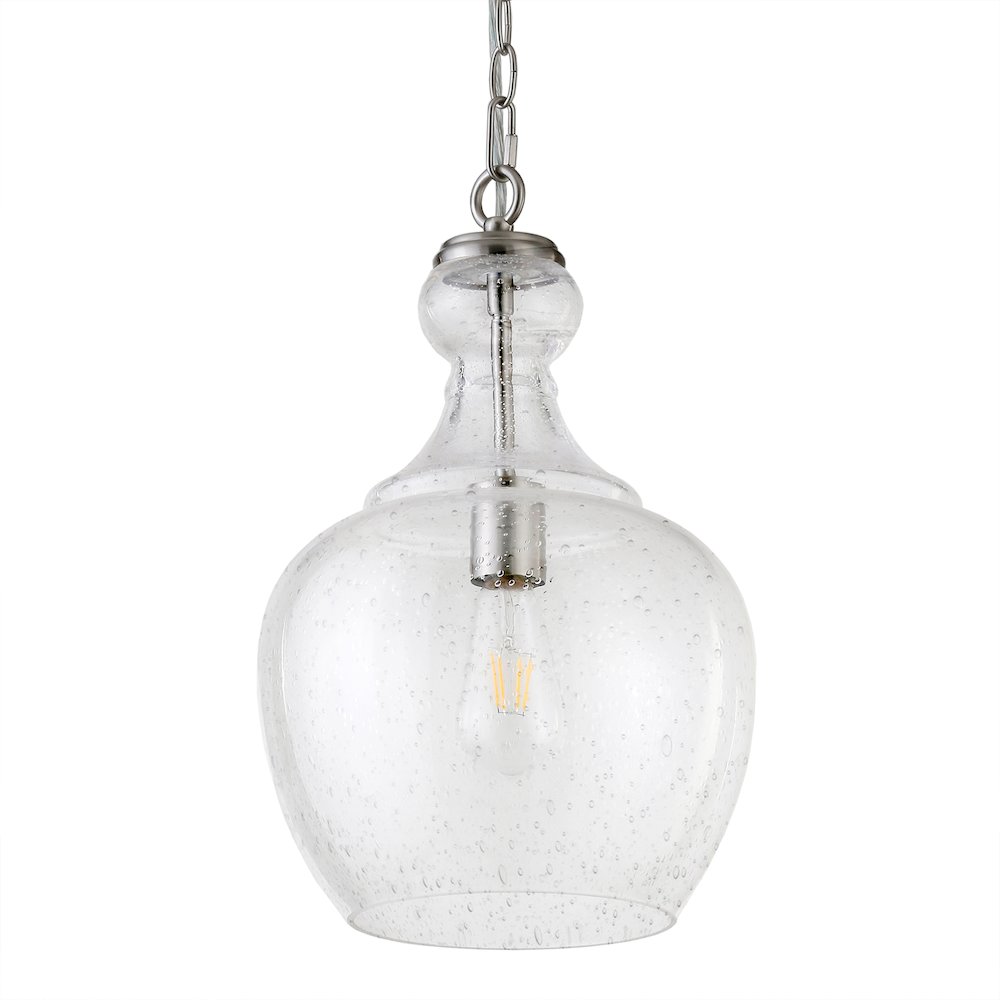 11" Mid-Century Light Fixture, Seeded Glass Shade, 6' Cord, Brushed Silver. Picture 7