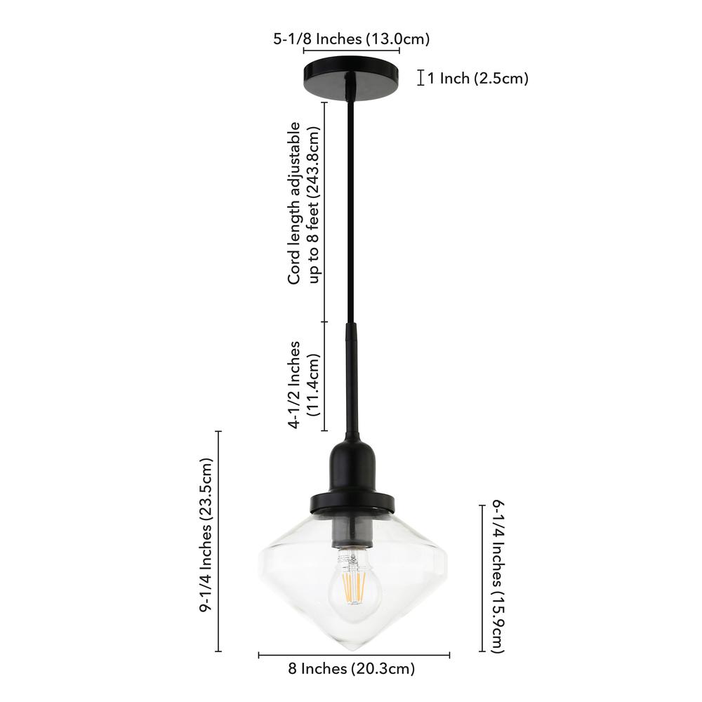 Zariza 8" Wide Pendant with Glass Shade in Blackened Bronze /Clear. Picture 5