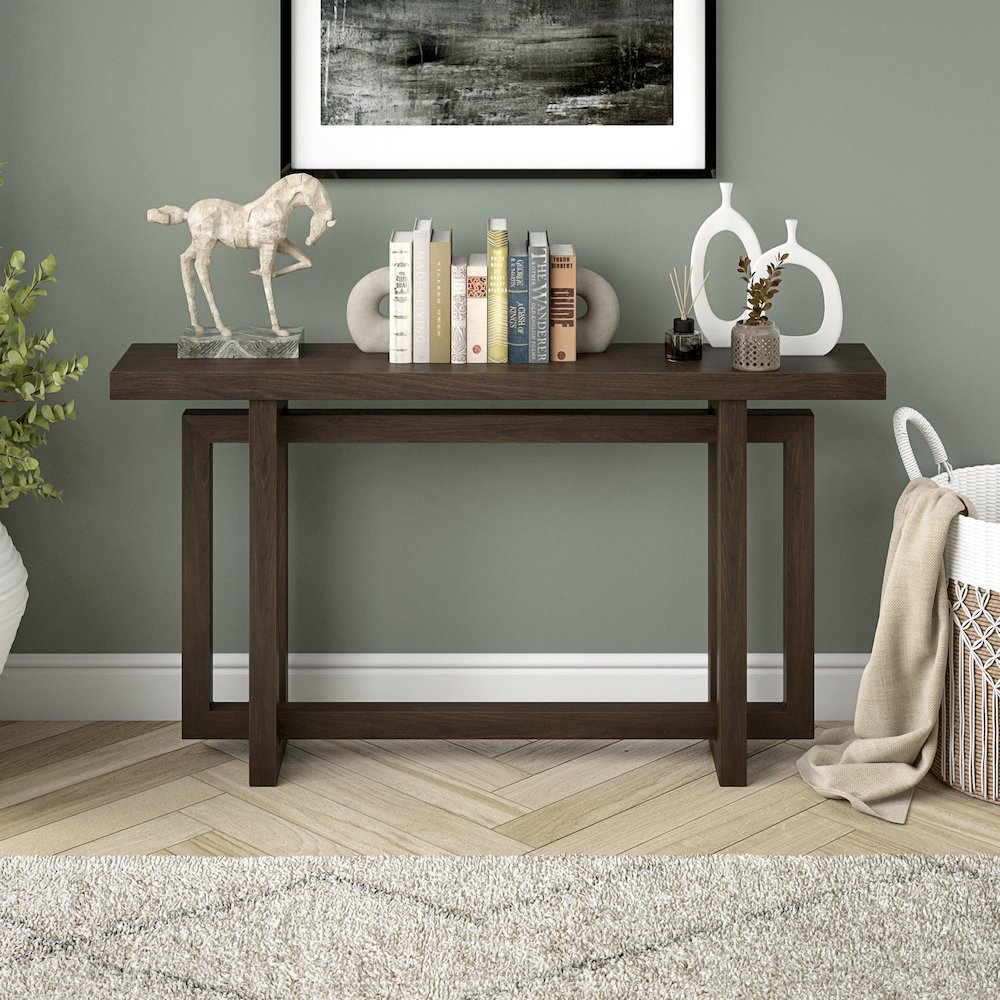 Breslow 55" Wide Rectangular Console Table in Alder Brown. Picture 4
