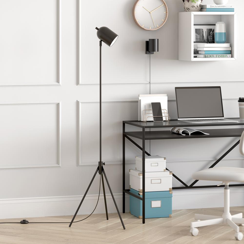Bruno Tripod Floor Lamp with Metal Shade in Blackened Bronze/Blackened Bronze. Picture 2