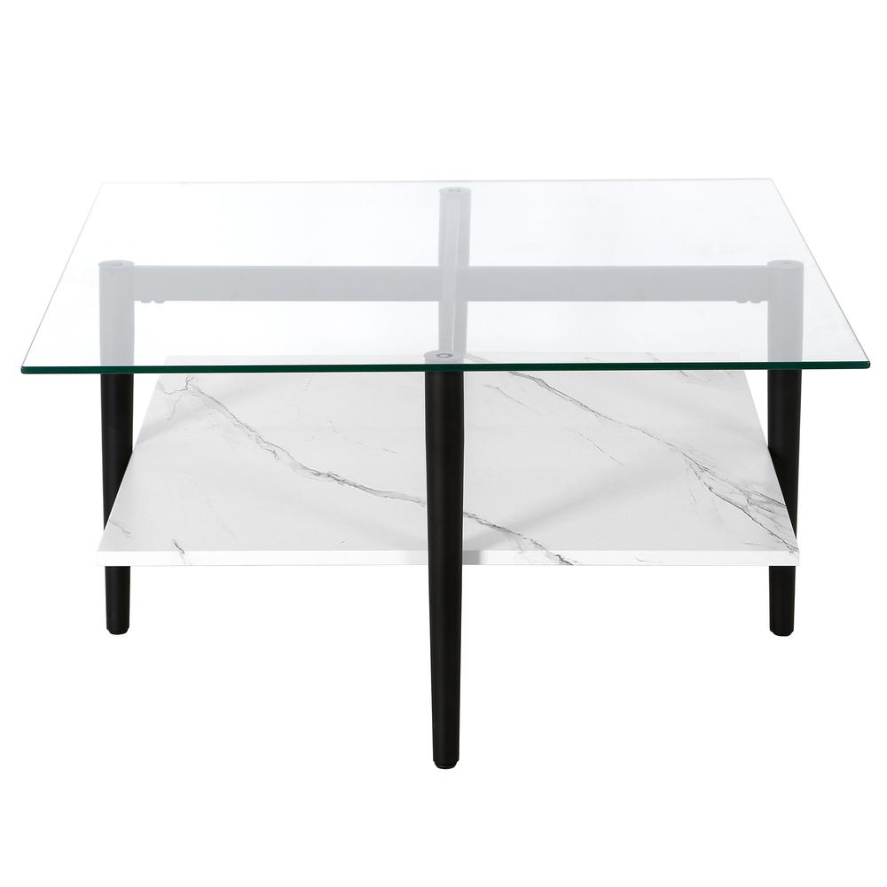 Otto 32" Wide Square Coffee Table with Faux Marble Shelf in Blackened Bronze. Picture 3
