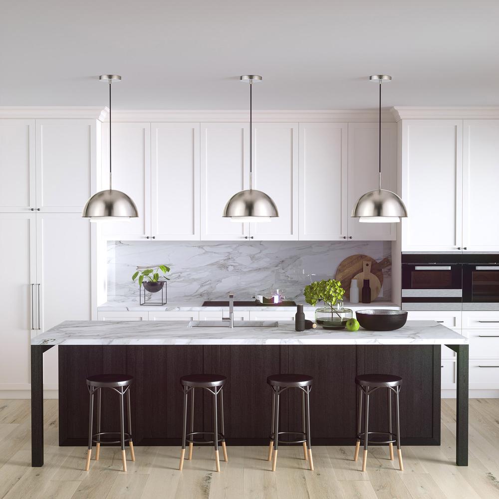 Octavia 15.75" Wide Pendant  with Metal/Glass Shade in Brushed Nickel/Brushed Nickel and White. Picture 4