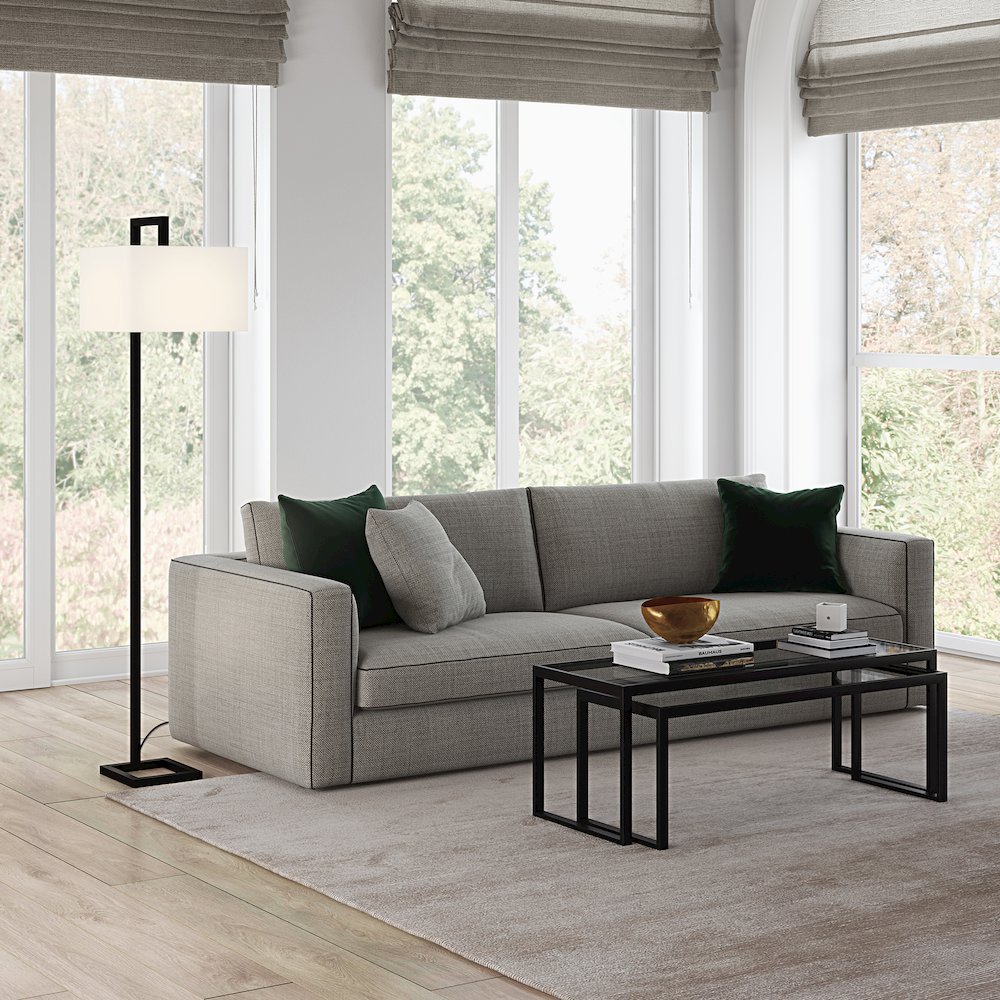 68" Traditional 1-Light Floor Lamp with White Fabric Rectangle Shade, Black. Picture 7