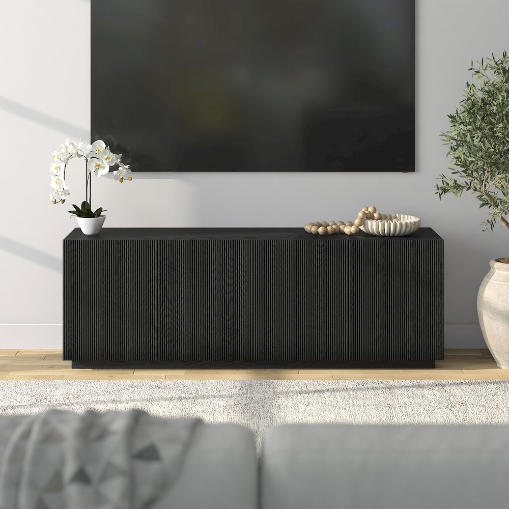 Halifax Rectangular TV Stand for TV's up to 75" in Black Grain. Picture 4