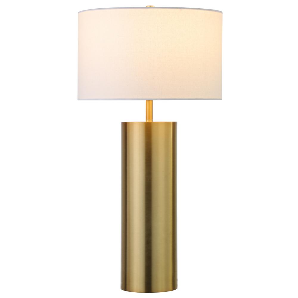 York 29.5" Tall Table Lamp with Fabric Shade in Brass/White. Picture 3