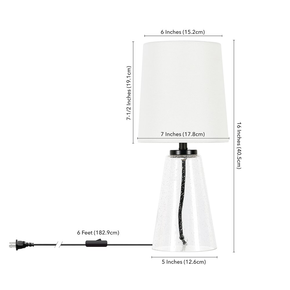 15" Traditional 1-Light Table Lamp with White Fabric Drum Shade, Bubble Glass. Picture 8