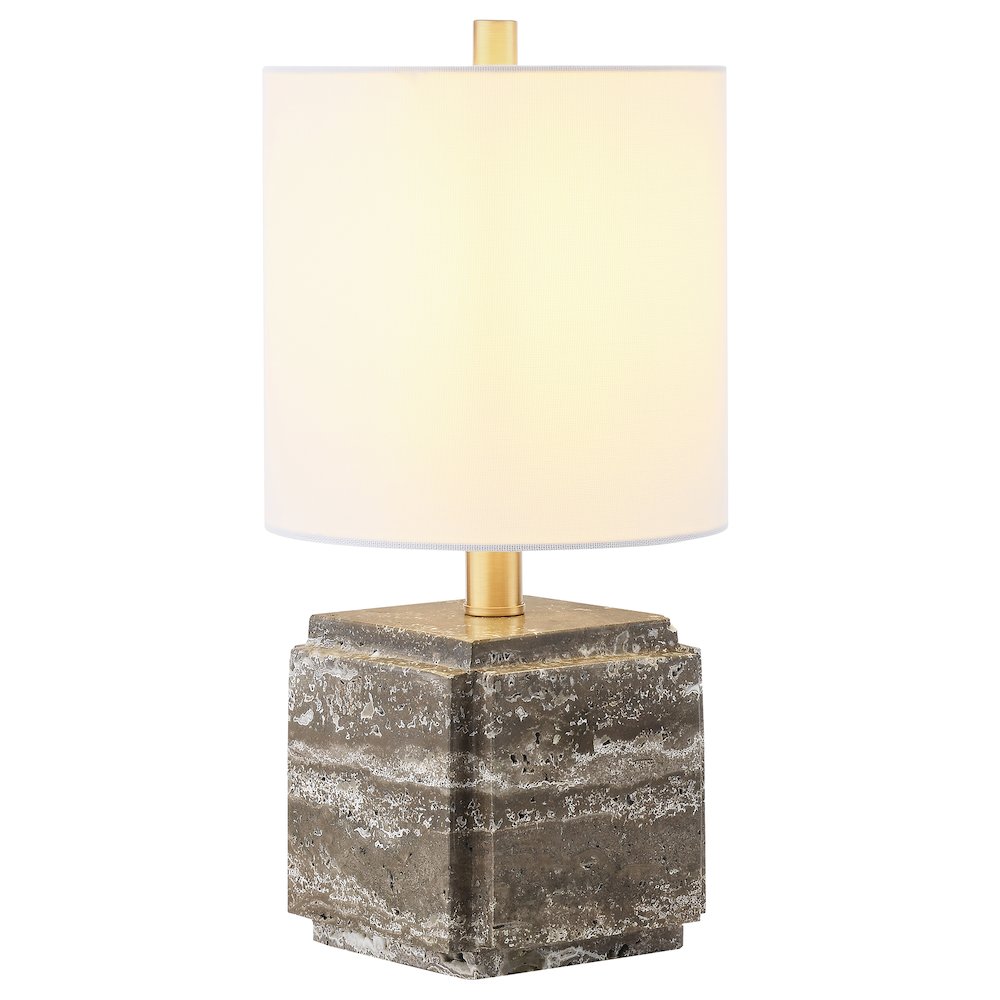 Pacha 16" Tall Stone Table Lamp with Fabric Shade in Gray Veined Travertine. Picture 2