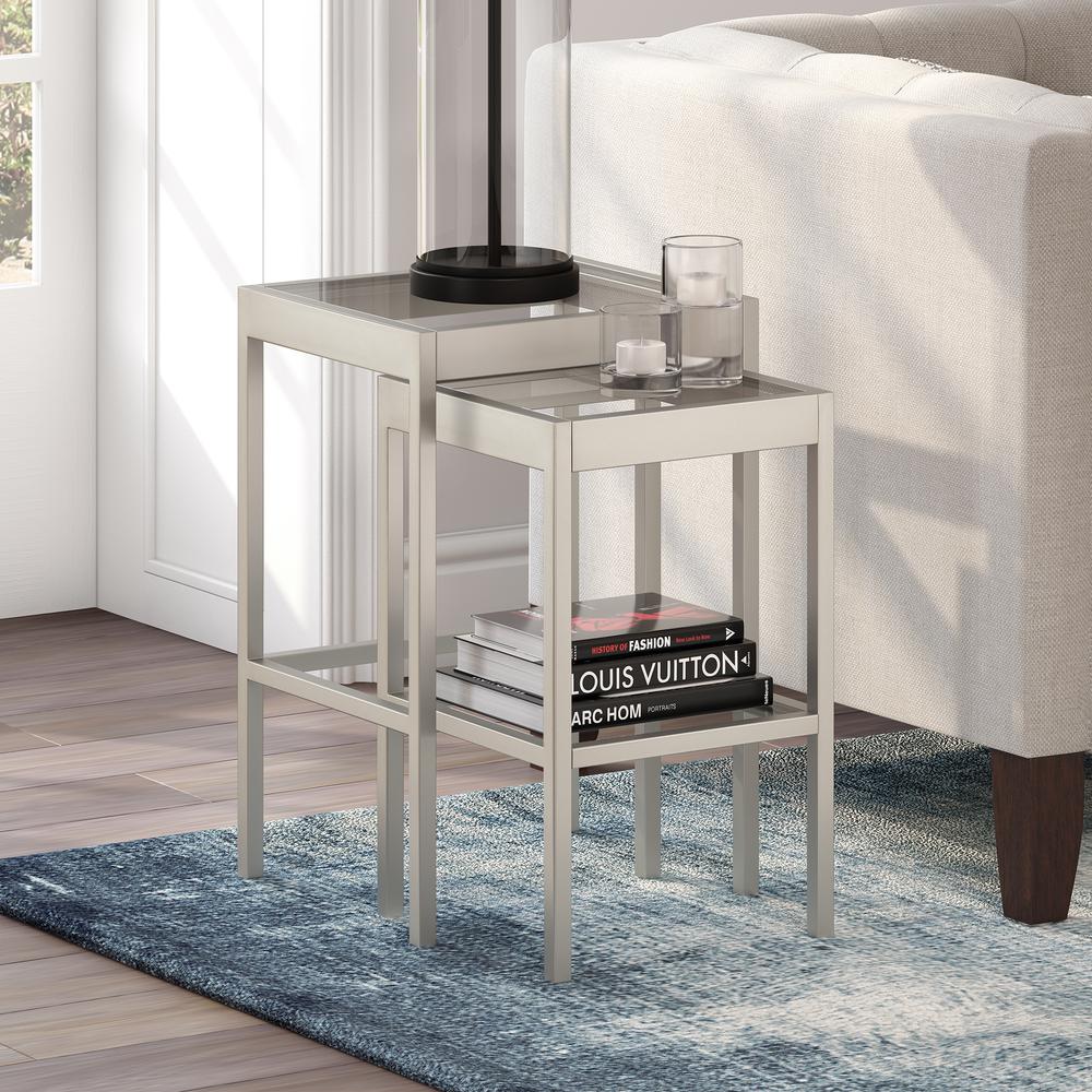 Alexis Rectangular & Square Nested Side Table in Nickel. Picture 2