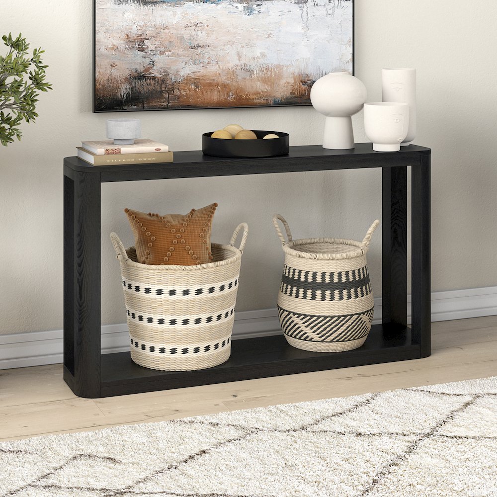 Stellan 52" Wide Rectangular Console Table in Black Grain. Picture 3