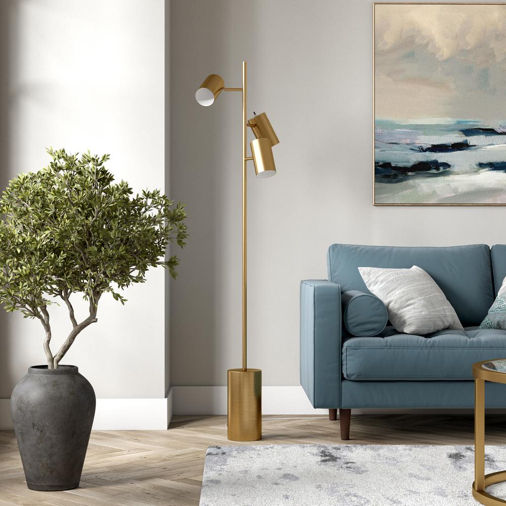 Dorset 3-Light Floor Lamp with Metal Shades in Brass/Brass. Picture 2