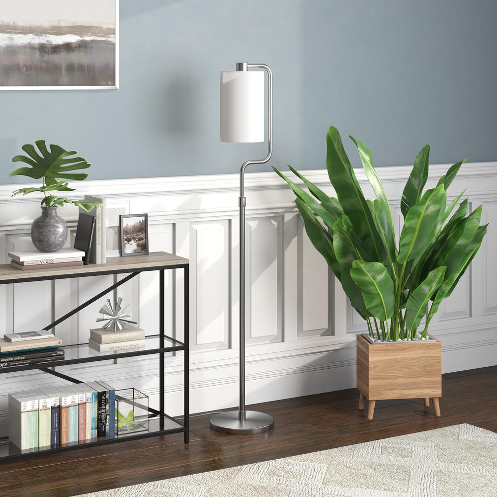 Rotolo 62" Tall Floor Lamp with Fabric Shade in Brushed Nickel/White. Picture 2