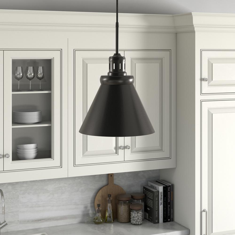 Zeno 12" Wide Pendant with Metal Shade in Blackened Bronze/Blackened Bronze. Picture 2