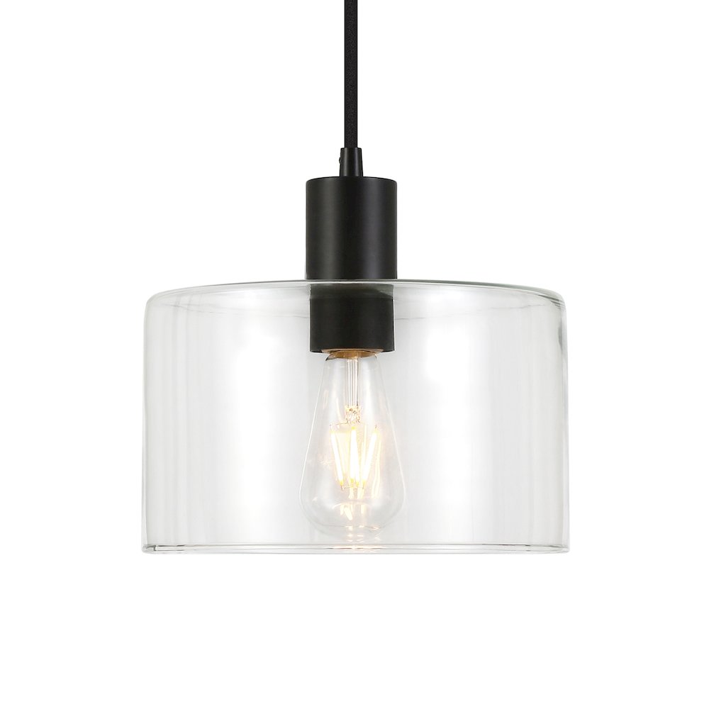 10" Pendant Light Fixture with Clear Glass Shade and 8' Adjustable Cord, Black. Picture 3