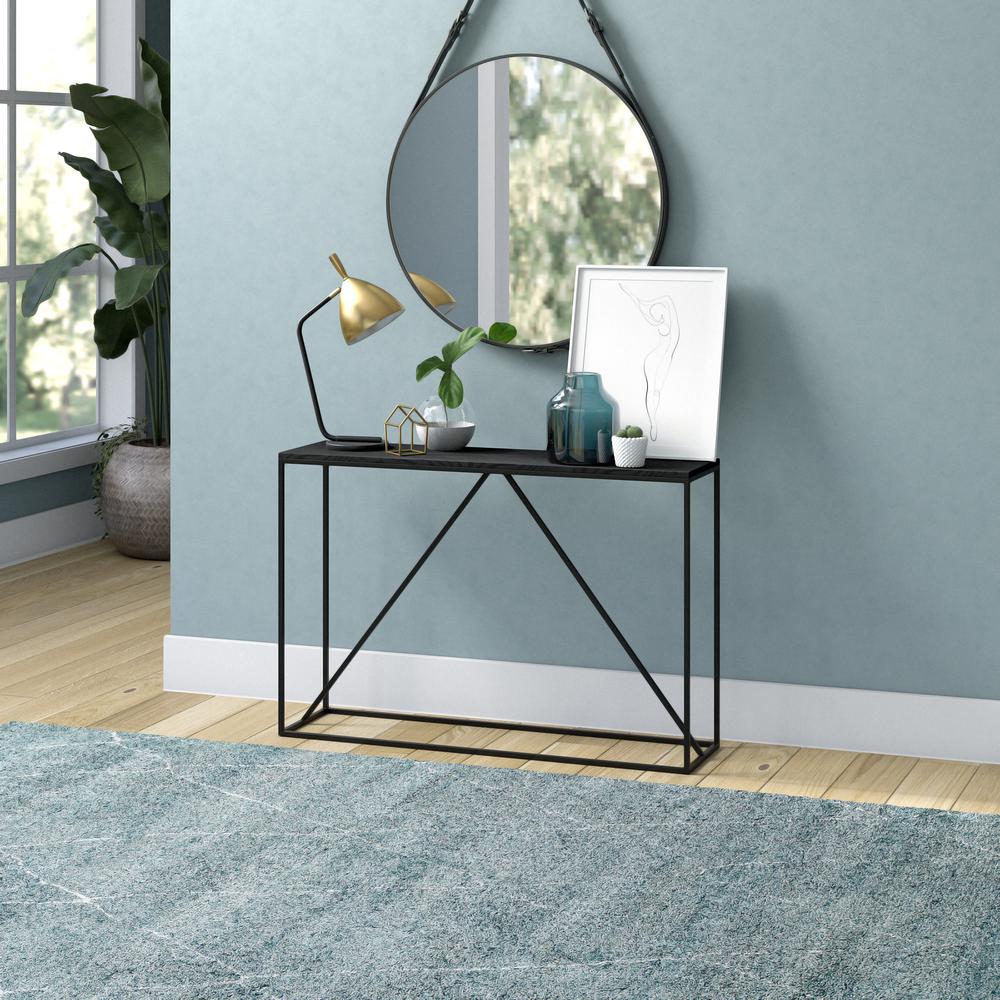 Nia 45" Wide Rectangular Console Table in Blackened Bronze/Black Grain. Picture 4