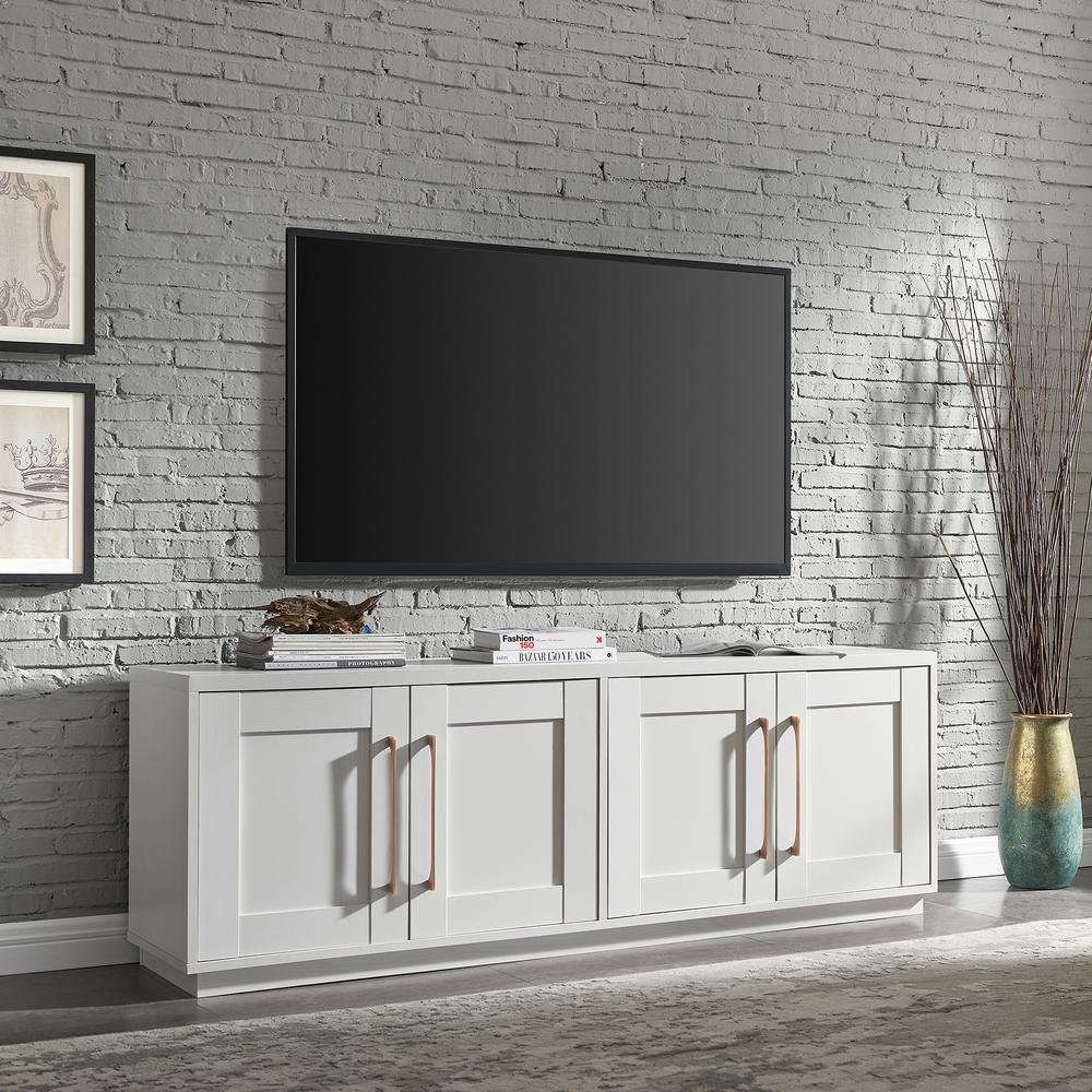 Tillman Rectangular TV Stand for TV's up to 80" in White. Picture 2