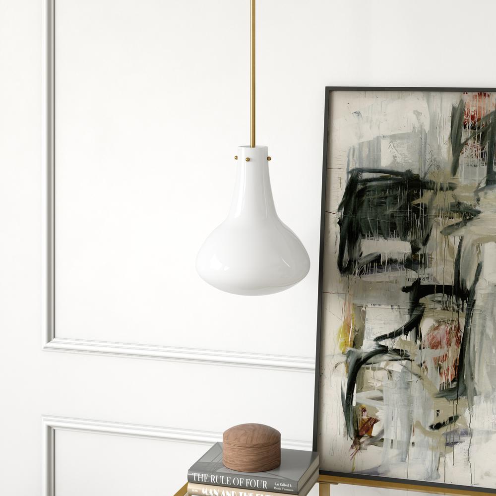 Yuri 11.75" Wide Pendant with Glass Shade in Brass/White Milk. Picture 2