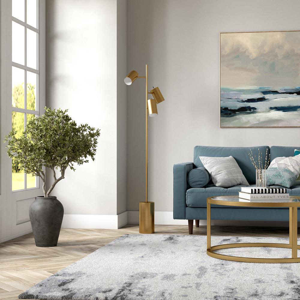 Dorset 3-Light Floor Lamp with Metal Shades in Brass/Brass. Picture 4