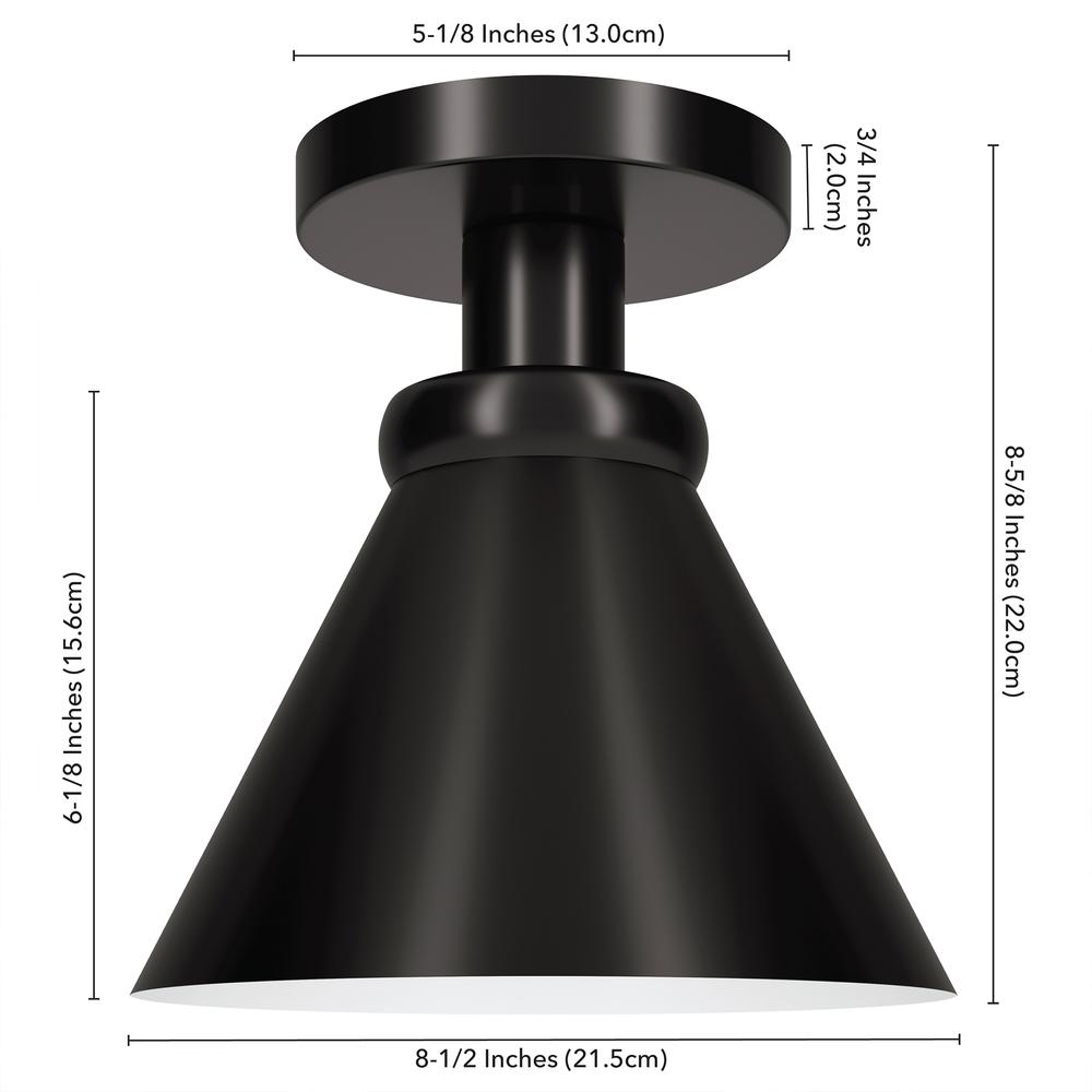 Zeno 8.5" Semi Flush Mount with Metal Shade in Blackened Bronze/Blackened Bronze. Picture 5