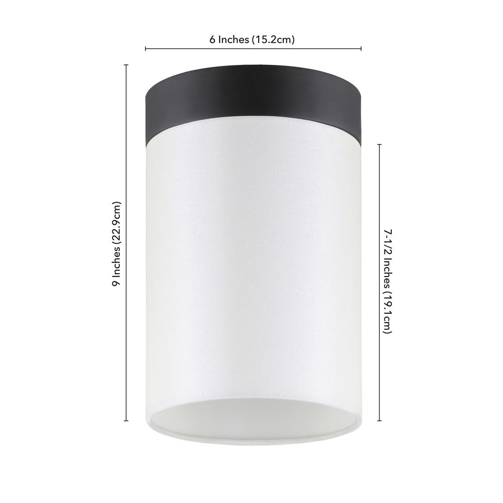 Piper 6" Flush Mount with Fabric Shade in Blackened Bronze/White. Picture 5