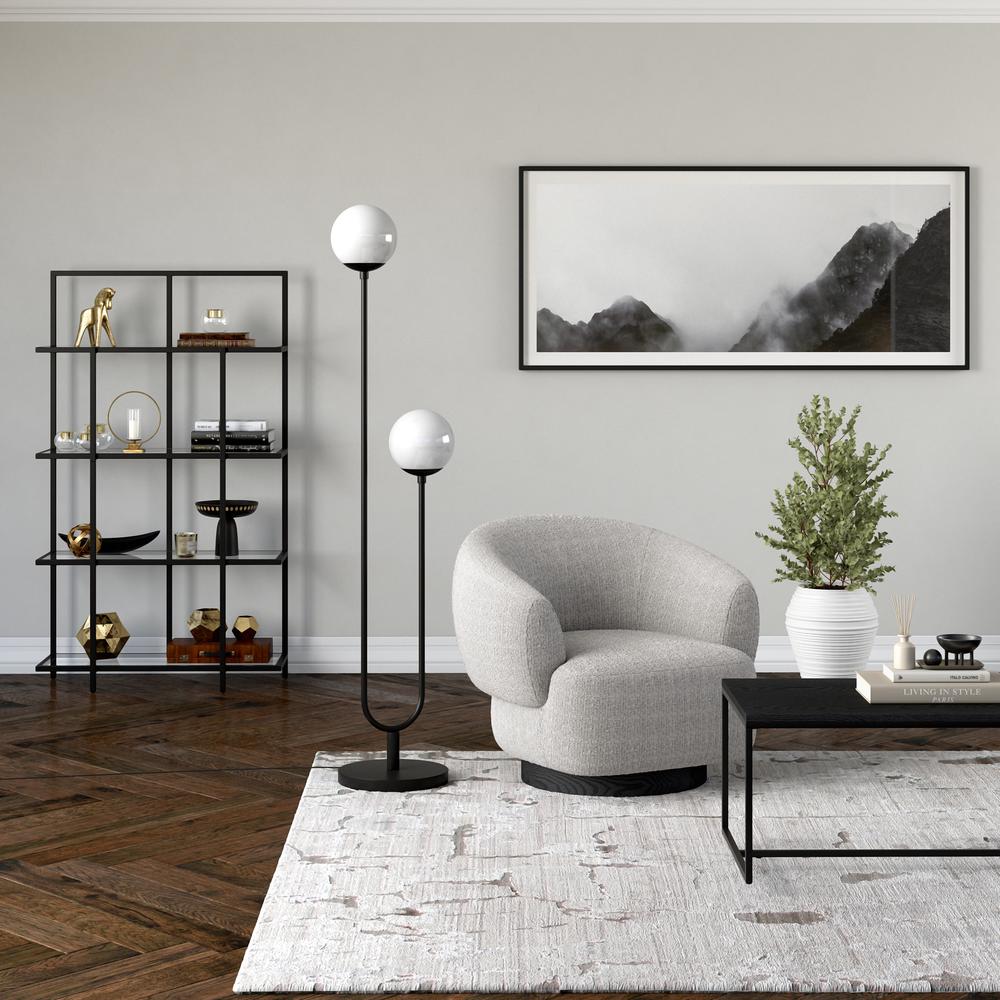 Dufrene 2-Light Floor Lamp with Glass Shades in Blackened Bronze/White Milk. Picture 4