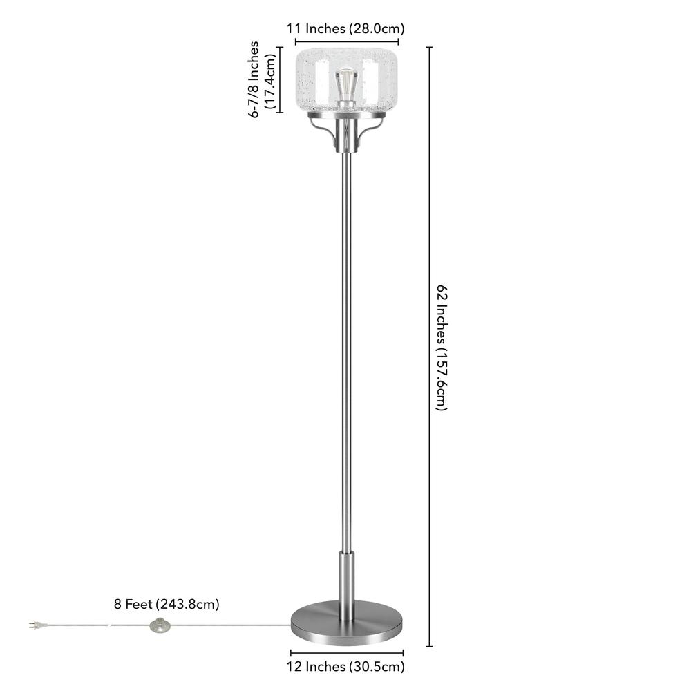 Tatum Globe & Stem Floor Lamp with Glass Shade in Brushed Nickel/Seeded. Picture 4