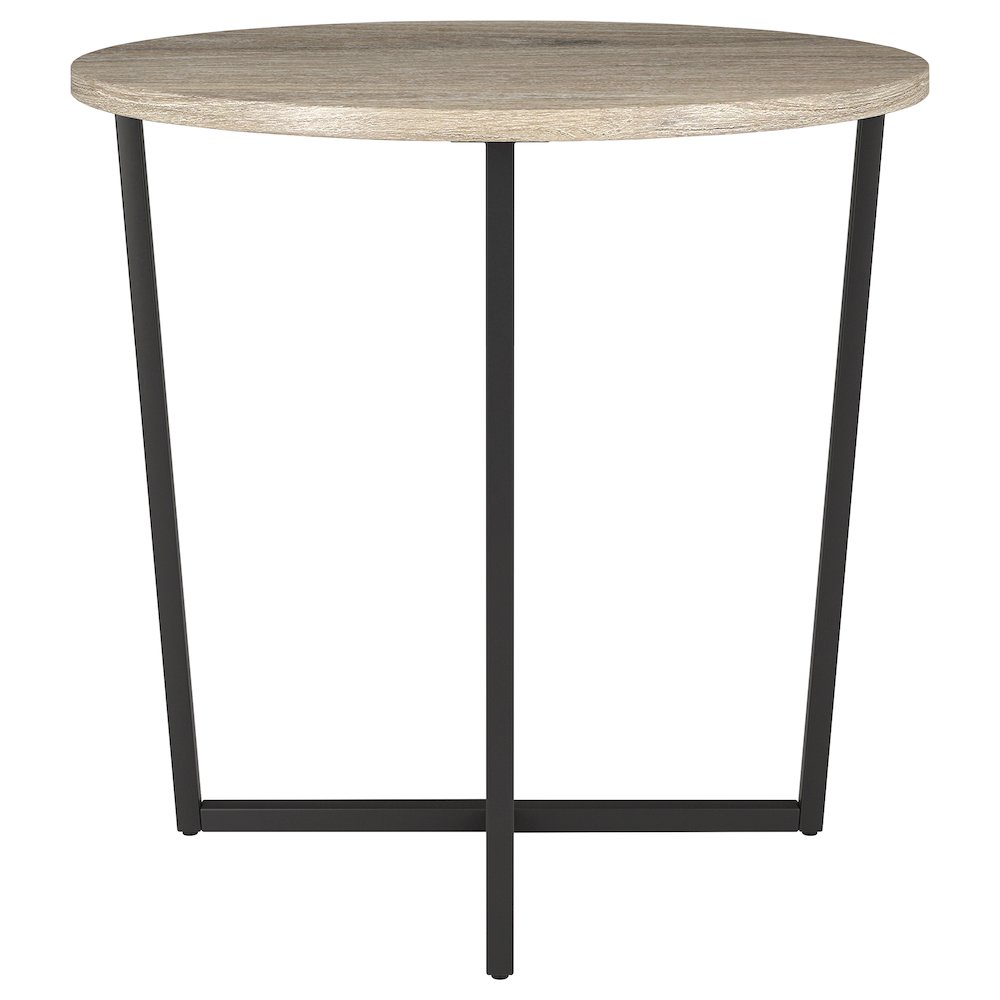 22'' Round End Table Modern Side Table, Night Stand, Black/Weathered Oak. Picture 3