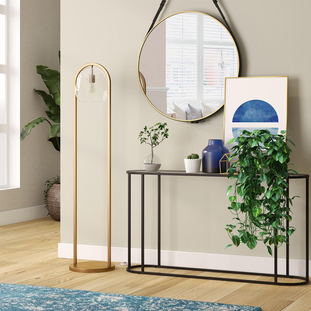Sydney 64" Floor Lamp with Seeded Glass Shade in Brushed Brass. Picture 4