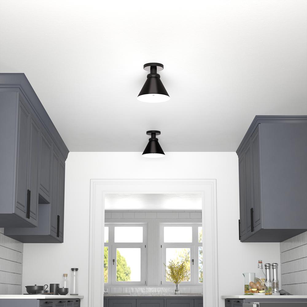 Zeno 8.5" Semi Flush Mount with Metal Shade in Blackened Bronze/Blackened Bronze. Picture 4