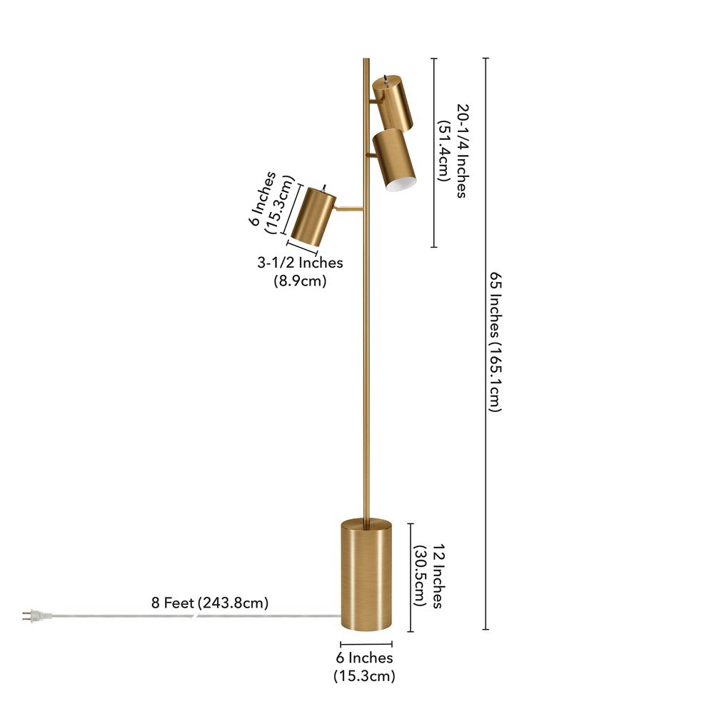 Dorset 3-Light Floor Lamp with Metal Shades in Brass/Brass. Picture 5