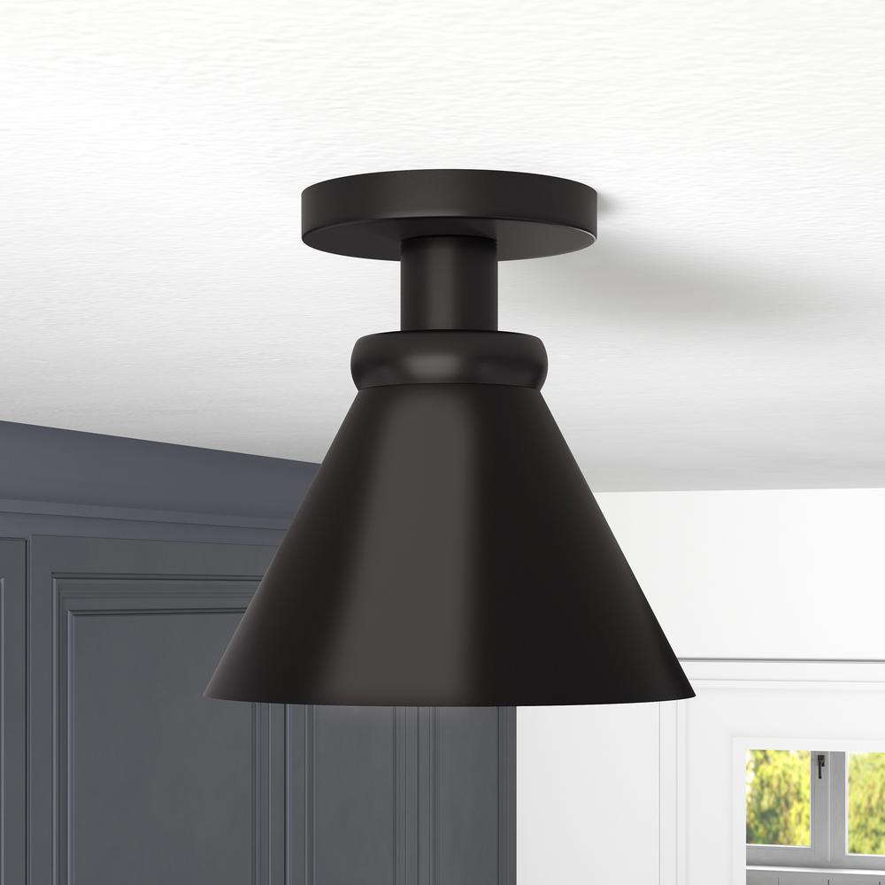 Zeno 8.5" Semi Flush Mount with Metal Shade in Blackened Bronze/Blackened Bronze. Picture 2