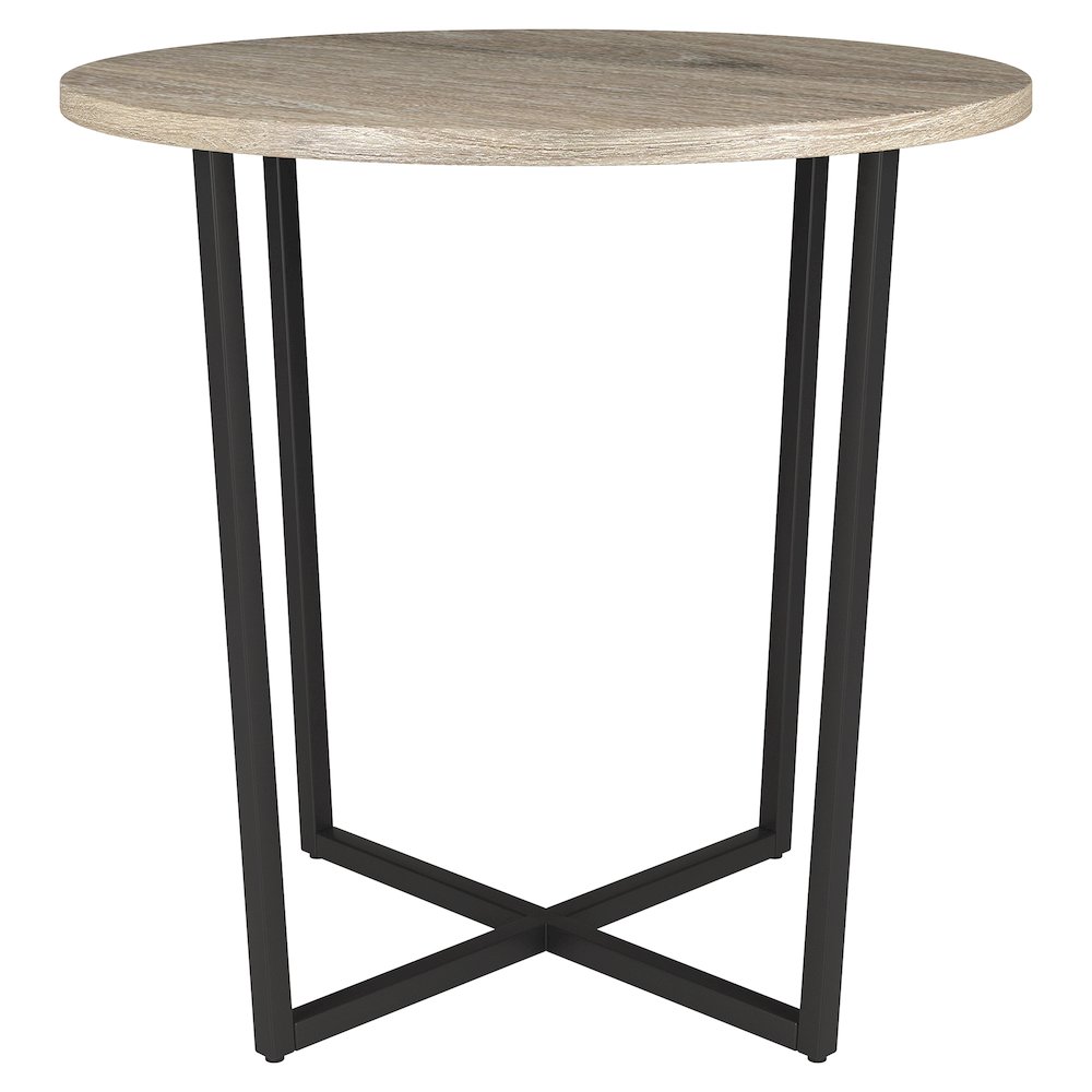 22'' Round End Table Modern Side Table, Night Stand, Black/Weathered Oak. Picture 1