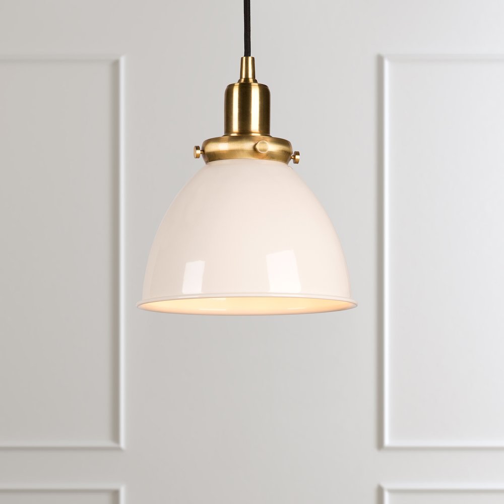 8"  Two-Toned Pendant Fixture with  White Metal Shade and 8' Cord,  White/Gold. Picture 4