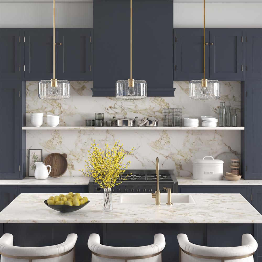 Channing 11" Wide Pendant with Glass Shade in Brass/Seeded. Picture 4