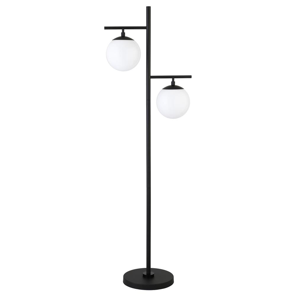 Pyrus 2-Light Floor Lamp with Glass Shades in Blackened Bronze/White Milk. Picture 1