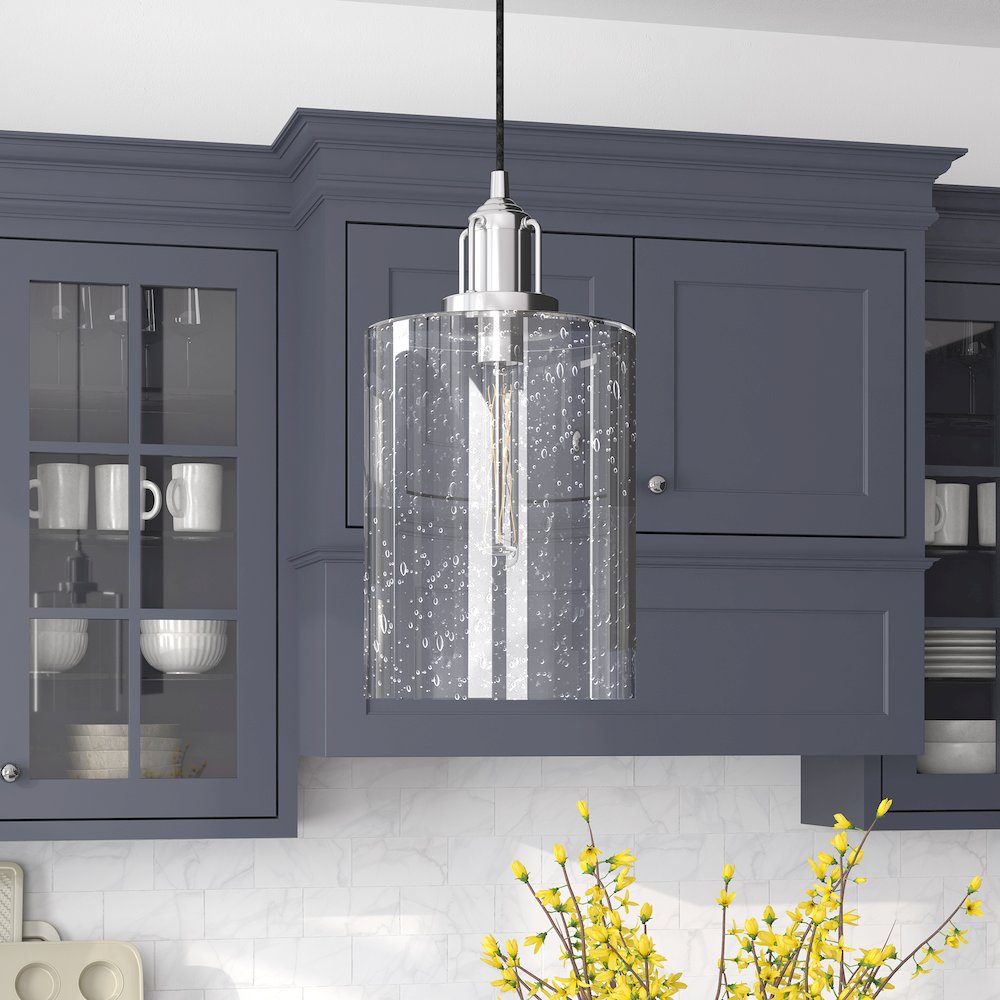 7'' Coastal Pendant Light Fixture with Glass Shade and 8' Cord, Polished Silver. Picture 2