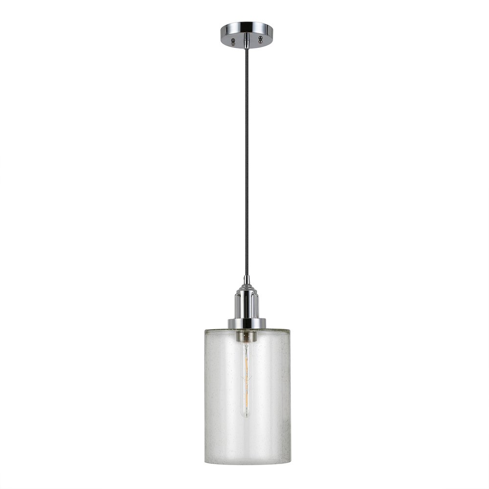 7'' Coastal Pendant Light Fixture with Glass Shade and 8' Cord, Polished Silver. Picture 1