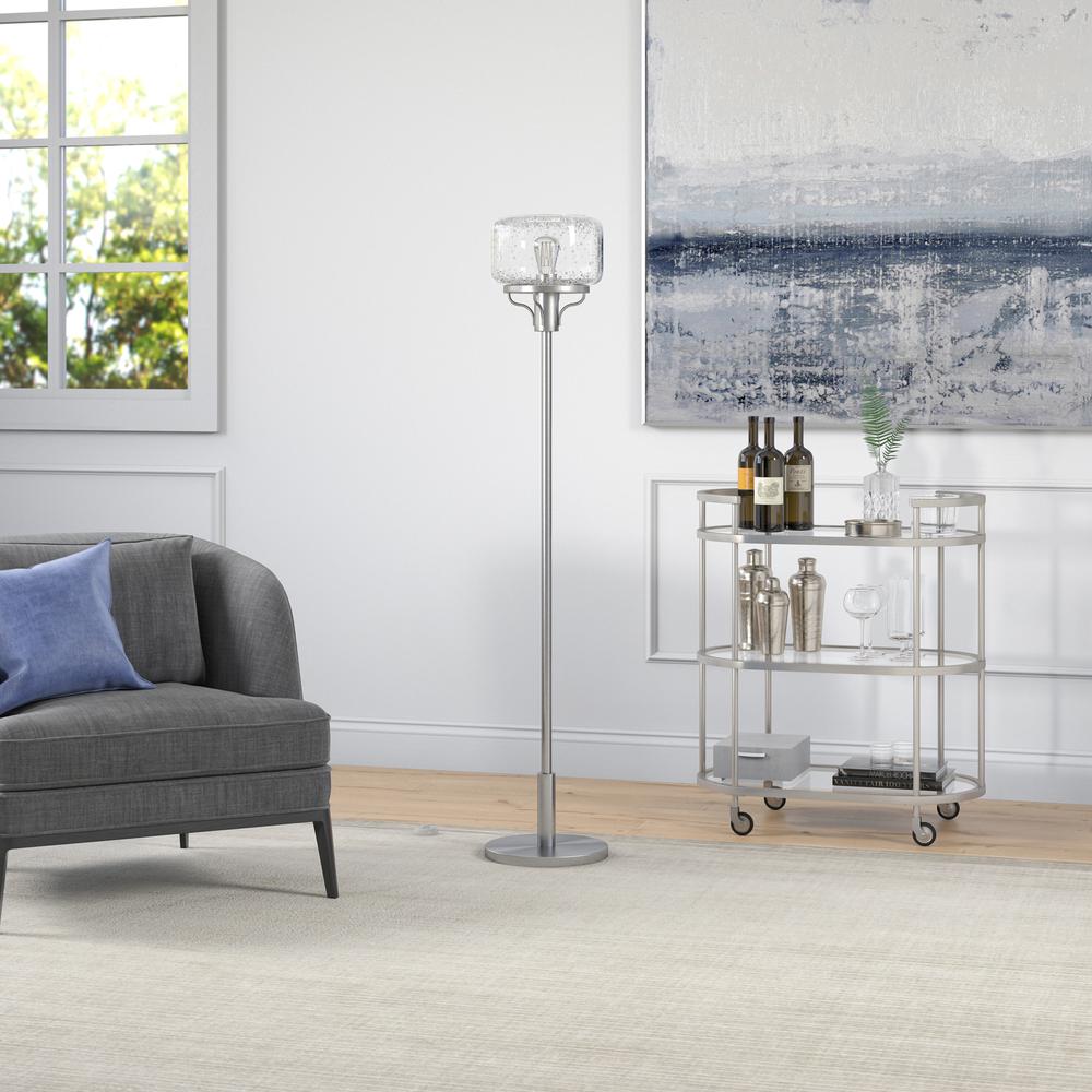 Tatum Globe & Stem Floor Lamp with Glass Shade in Brushed Nickel/Seeded. Picture 3