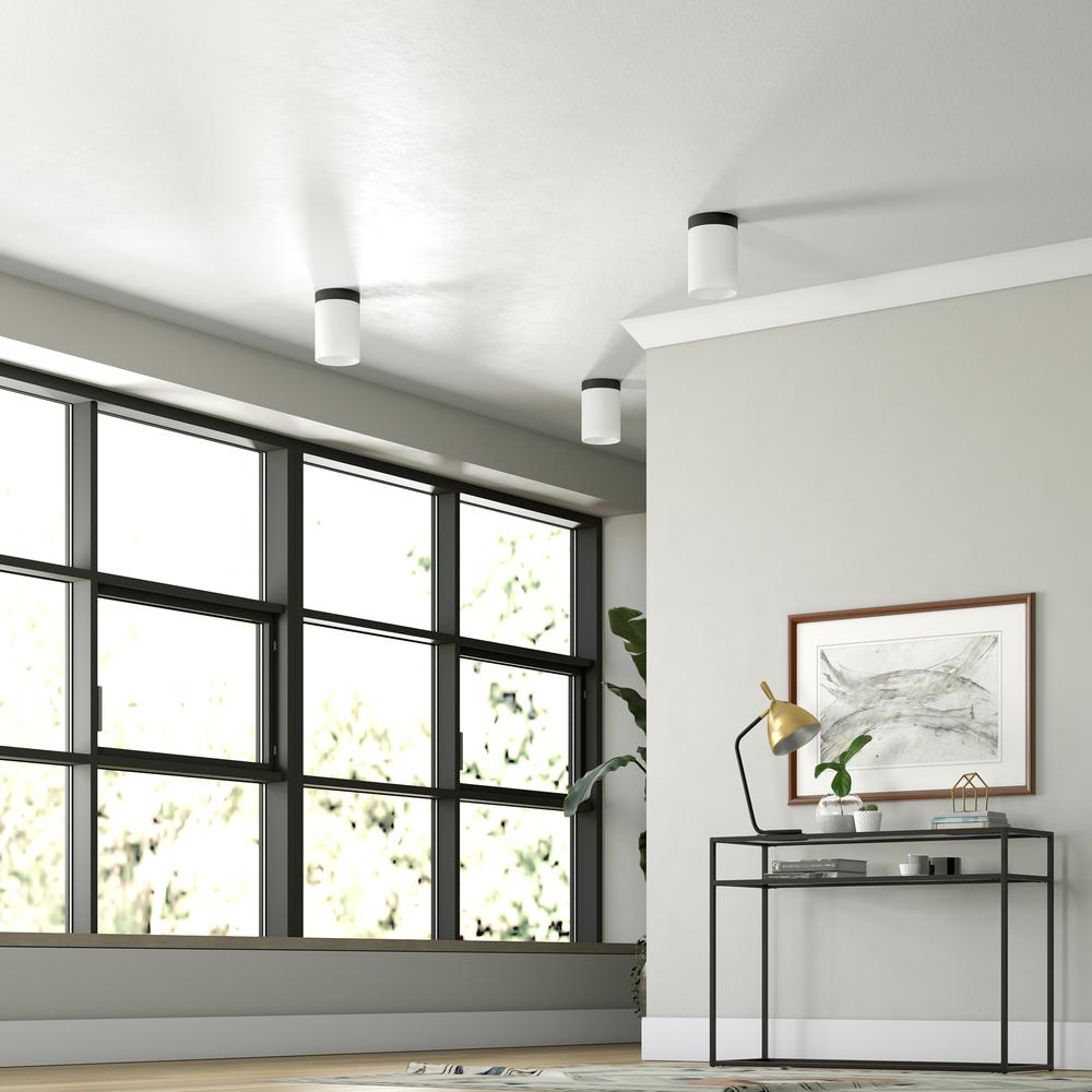 Piper 6" Flush Mount with Fabric Shade in Blackened Bronze/White. Picture 4