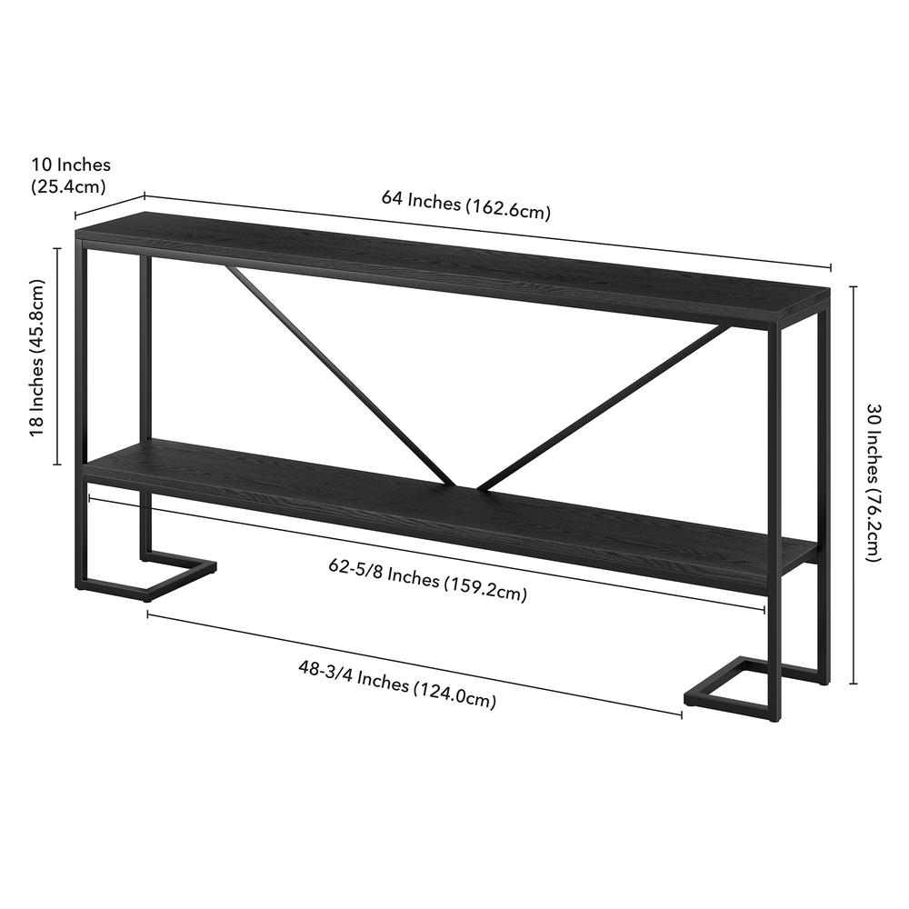 Phoebe 64" Wide Rectangular Console Table in Blackened Bronze/Black Grain. Picture 5