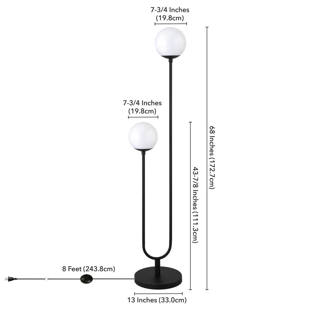 Dufrene 2-Light Floor Lamp with Glass Shades in Blackened Bronze/White Milk. Picture 5