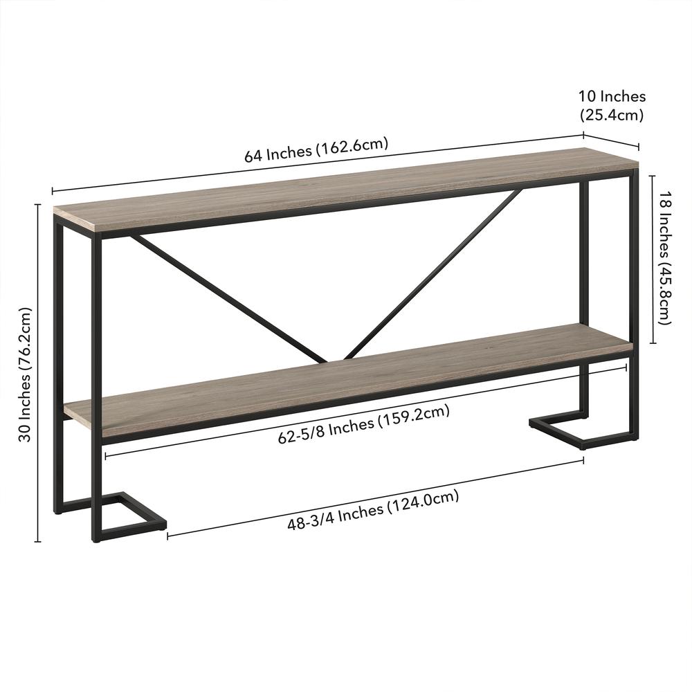 Phoebe 64" Wide Rectangular Console Table in Blackened Bronze/Antiqued Gray Oak. Picture 5