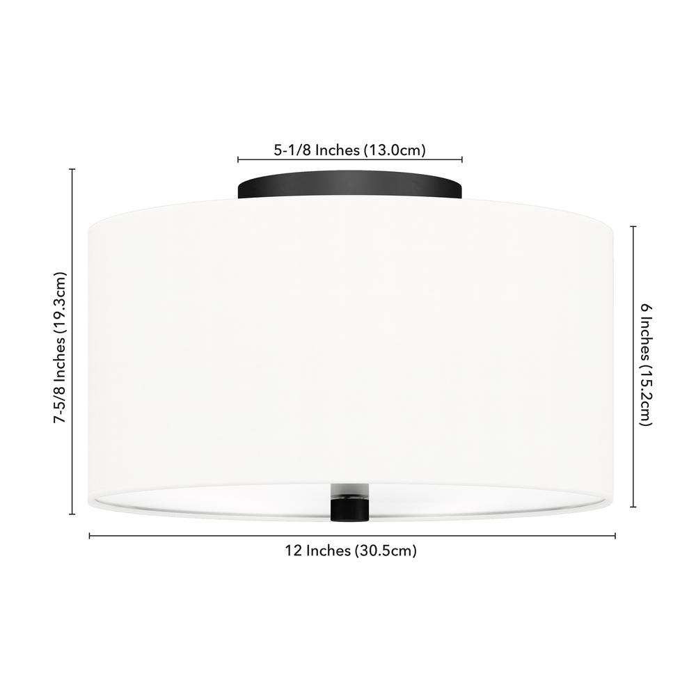 Ellis 12" Flush Mount with Fabric Shade in Matte Black/White. Picture 5