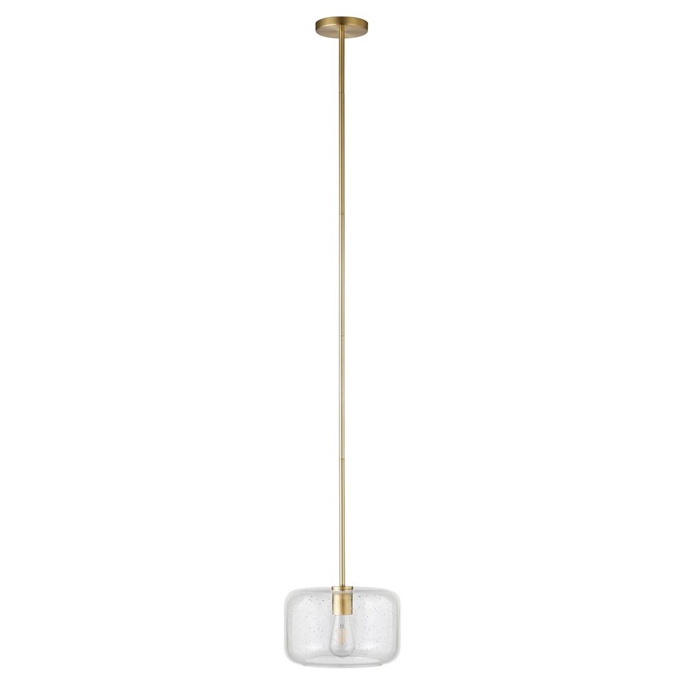 Channing 11" Wide Pendant with Glass Shade in Brass/Seeded. Picture 1